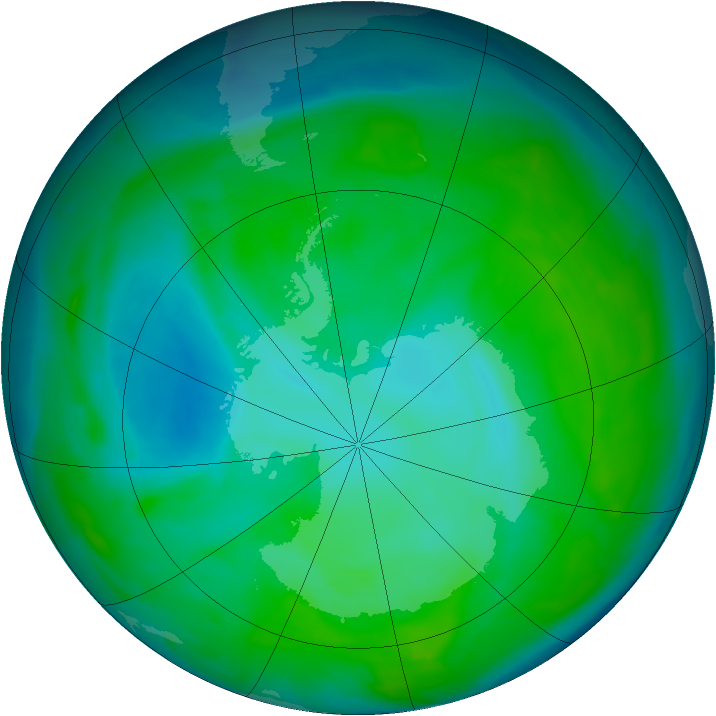 Antarctic ozone map for 24 December 2013